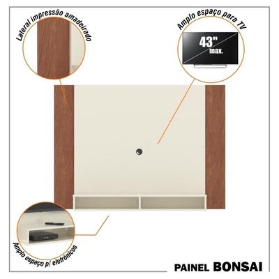 Painel Tv 43 Polegadas Suspenso Com Nichos Bonsai - Off White E Naturale