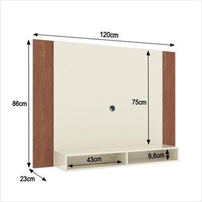 Painel Tv 43 Polegadas Suspenso Com Nichos Bonsai - Off White E Naturale