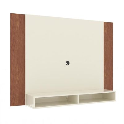 Painel Tv 43 Polegadas Suspenso Com Nichos Bonsai - Off White E Naturale