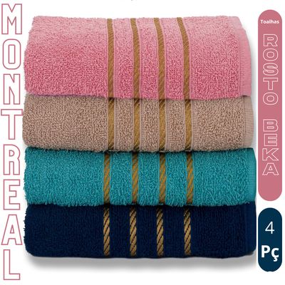 Kit 4 Toalhas de Rosto Lavabo Grossas 45x70cm Montreal Beka Alta Absorção