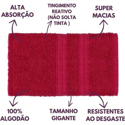 Jogo de Toalhas de Banho 4 Peças 100% Algodão Alta Absorção (2 Banho + 2 Rosto ) Padrão Hotel/Pousada - Cereja
