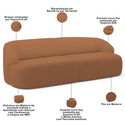 Sofá 4 Lugares Curvo Orgânico Para Sala Living 280cm Barolo L06 Bouclê Terracota - Lyam Decor