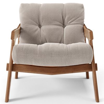 Kit 04 Poltronas Decorativa Fixa Para Sala Living Ikary L02 Canela Prime Bouclê Bege Escuro - Lyam Decor