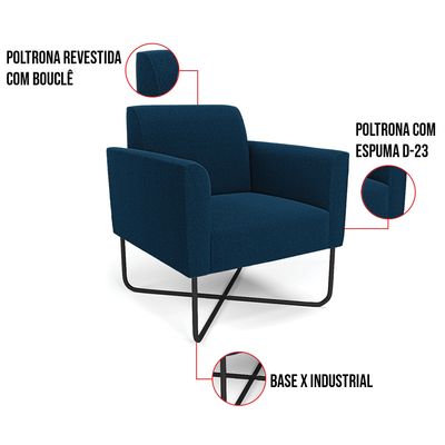 Poltrona Sala Base X Industrial Preto Marisa Bouclê Azul D03 - D'Rossi