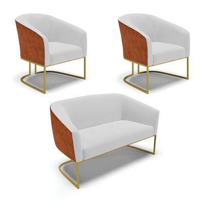 Namoradeira e 2 Poltronas Industrial Dourado Stella Noz/Linho Cinza D03 - D'Rossi