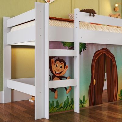 Cama Infantil Elevada Solteiro 202cm Degrau Escorregador Estampada Zoo