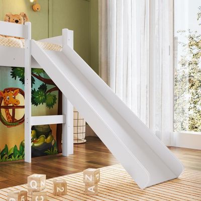 Cama Infantil Elevada Solteiro 202cm Degrau Escorregador Estampada Zoo