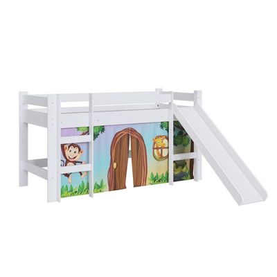 Cama Infantil Elevada Solteiro 202cm Degrau Escorregador Estampada Zoo