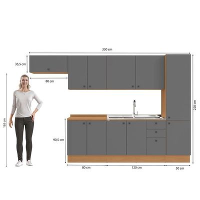 Cozinha Modulada Pixel Kappesberg 100% Mdp Canela-cinza Sagrado 330cm