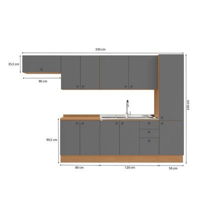 Cozinha Modulada Pixel Kappesberg 100% Mdp Canela-cinza Sagrado 330cm