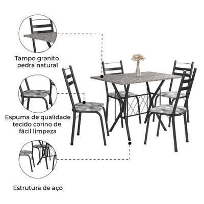 Conj De Mesa Itália Com 4 Cadeiras 1,20m Dark/ Granitado