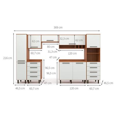 Cozinha Compacta Evolution 8 Portas 8 Gavetas Off White e Freijó