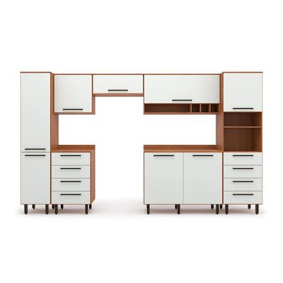Cozinha Compacta Evolution 8 Portas 8 Gavetas Off White e Freijó