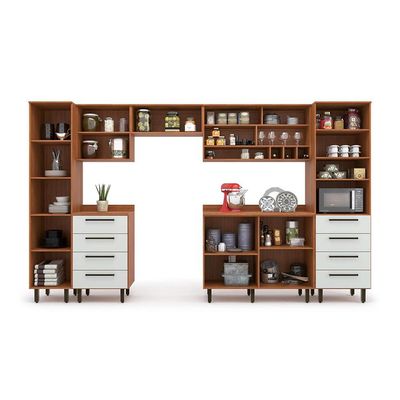 Cozinha Compacta Evolution 8 Portas 8 Gavetas Off White e Freijó
