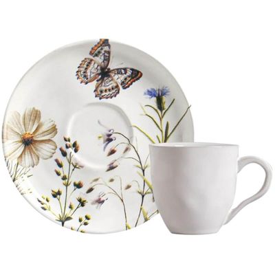Xícara de Chá 170ml com Pires Bio Encanto Cerâmica Stoneware Decorada Porto Brasil