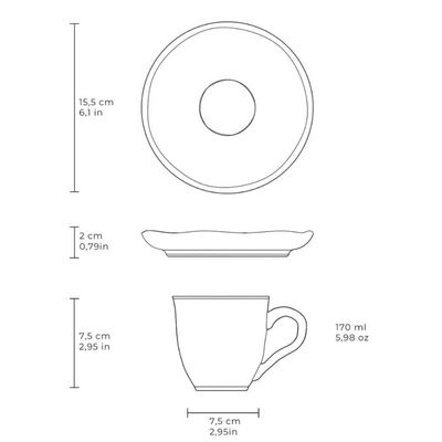 Xícara de Chá 170ml com Pires Bio Encanto Cerâmica Stoneware Decorada Porto Brasil