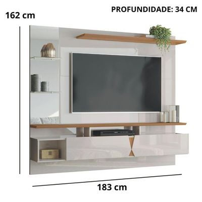 Painel Para Até 55'' Off White Com Damasco Intense - Lukaliam Móveis