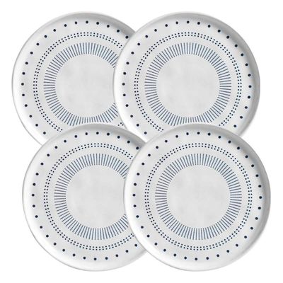 Jogo 4 Pratos para Sobremesa Cerâmica 21,5cm Branco e Azul