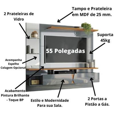 Painel Intense Para Até 55'' Cinza Perolizado - Tauari Cinza Perolizado - Tauari