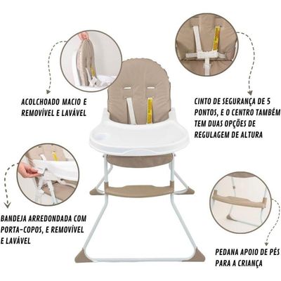 Cadeira De Alimentação Galzerano Para Bebê Alta Nick 5025 Até 23kg Sand