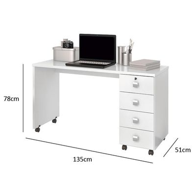 Escrivaninha Para Computador Office Com 4 Gavetas Dubai Branco Brilhante - Lukaliam Moveis
