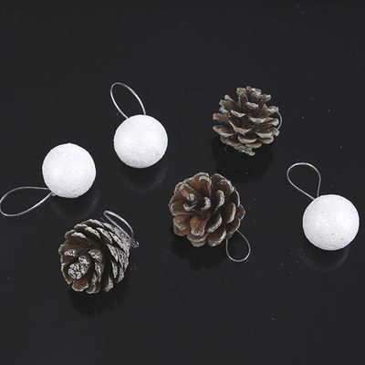 Kit Bola Natal Le 3cm Branco com Pinha com 12 Unidades