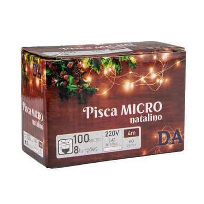 Micro Lâmpada DeA 100 Lâmpadas Brancas  8 Funções com Fio Verde 220V 4m