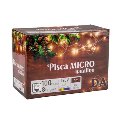 Micro Lâmpada DeA 100 Lâmpadas Coloridas  8 Funções com Fio Verde 220V 4m