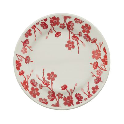 Prato de Sobremesa Oxford Donna Jardim Oriental em Cerâmica Florido Vermelho e Branco