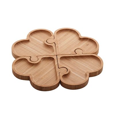 Petisqueira Bambu Lyor com 4 Divisórias Heart Quebra-Cabeça Marrom