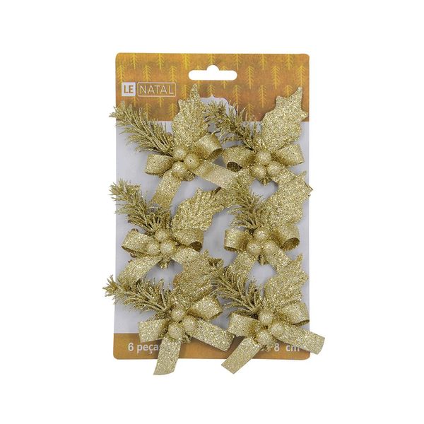Kit Flor Le Decorativa com 6 Unidades Dourado Kit Flor Le Decorativa com 6 Unidades Dourado