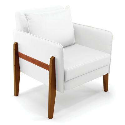 Poltrona Lana Corino Branco Base de Madeira - D'Rossi