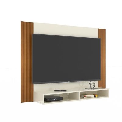 Painel Tv 43 Polegadas Suspenso Com Nichos Bonsai - Off White E Ripado Off White E Ripado