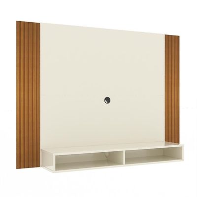 Painel Tv 43 Polegadas Suspenso Com Nichos Bonsai - Off White E Ripado Off White E Ripado
