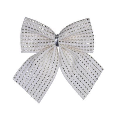 Enfeite Laço Natal em Tecido D&A com Glitter Branco 3 Unidades 10x9,5cm