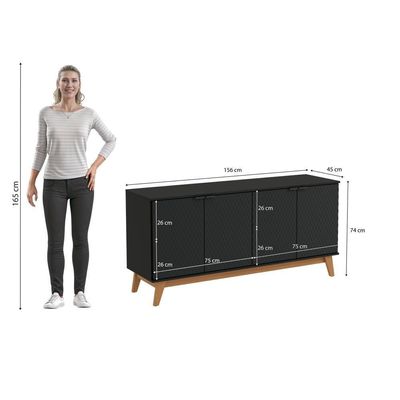 Aparador Kappesberg 4 Portas 3d Preto Fosco 180cm