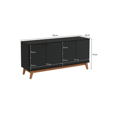 Aparador Kappesberg 4 Portas 3d Preto Fosco 180cm