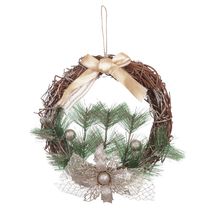Guirlanda de Natal Flor Arte Dourada e Champanhe 24cm