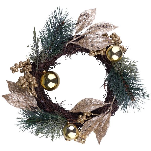 Guirlanda Folhas Pinha E Berries Dourado