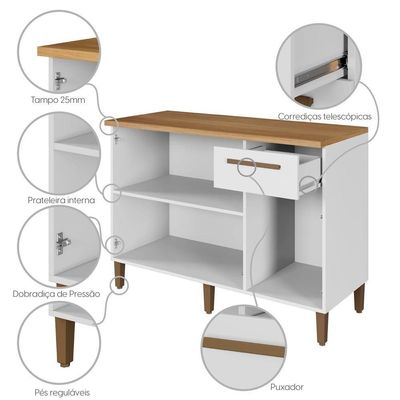Balcão Titanium 3 Portas Arte Móveis Branco