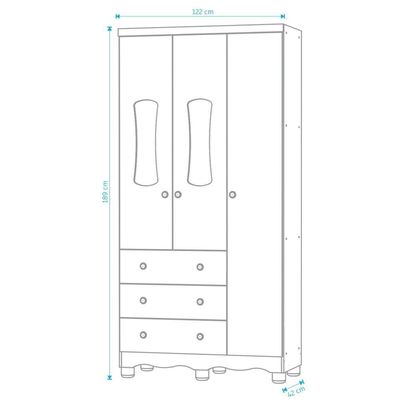Armario Infatil 3 Portas 3 Gavetas Luna - Moveis Peroba Amendoa-branco