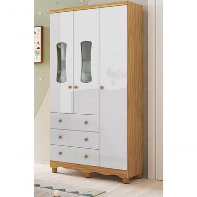 Armario Infatil 3 Portas 3 Gavetas Luna - Moveis Peroba Amendoa-branco