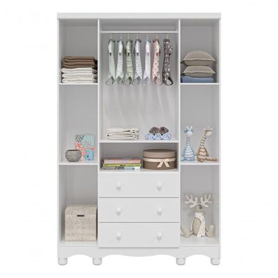 Armario Infantil 4 Portas Bolinha - Moveis Peroba Branco Brilho