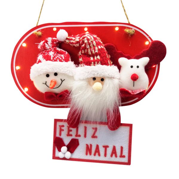 Placa Trio Bonecos Natalino Vm C/ Led 28Cm X 30Cm