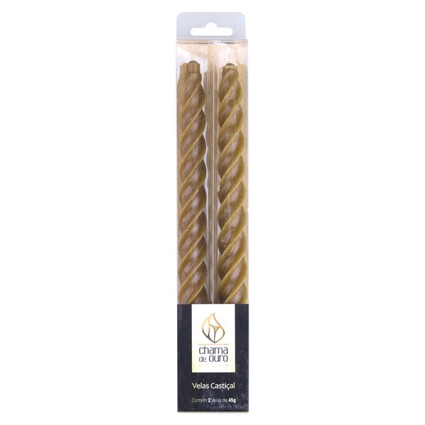 VELA 45g cd KIT C/2 CASTIÇAL TORCIDA DOURADA