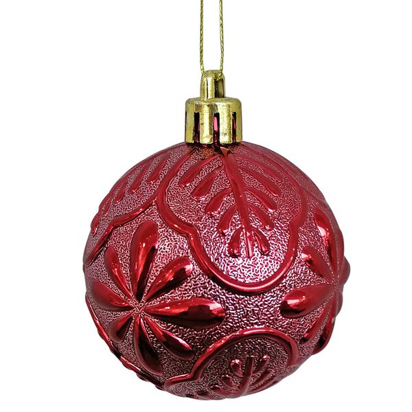 Bola Textura Folha e Flor Vinho 8cm  c/ 9 unidades