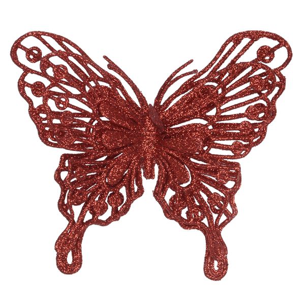 Borboleta Natal com Glitter Vermelho 13cm D&A