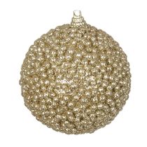 BOLA DECORADA NATAL C/ GLITTER NO PVC C/3 UND (CHAMPANHE) 8cm