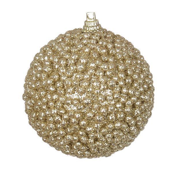 BOLA DECORADA NATAL C/ GLITTER NO PVC C/3 UND (CHAMPANHE) 8cm