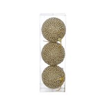 BOLA DECORADA NATAL C/ GLITTER NO PVC C/3 UND (CHAMPANHE) 8cm